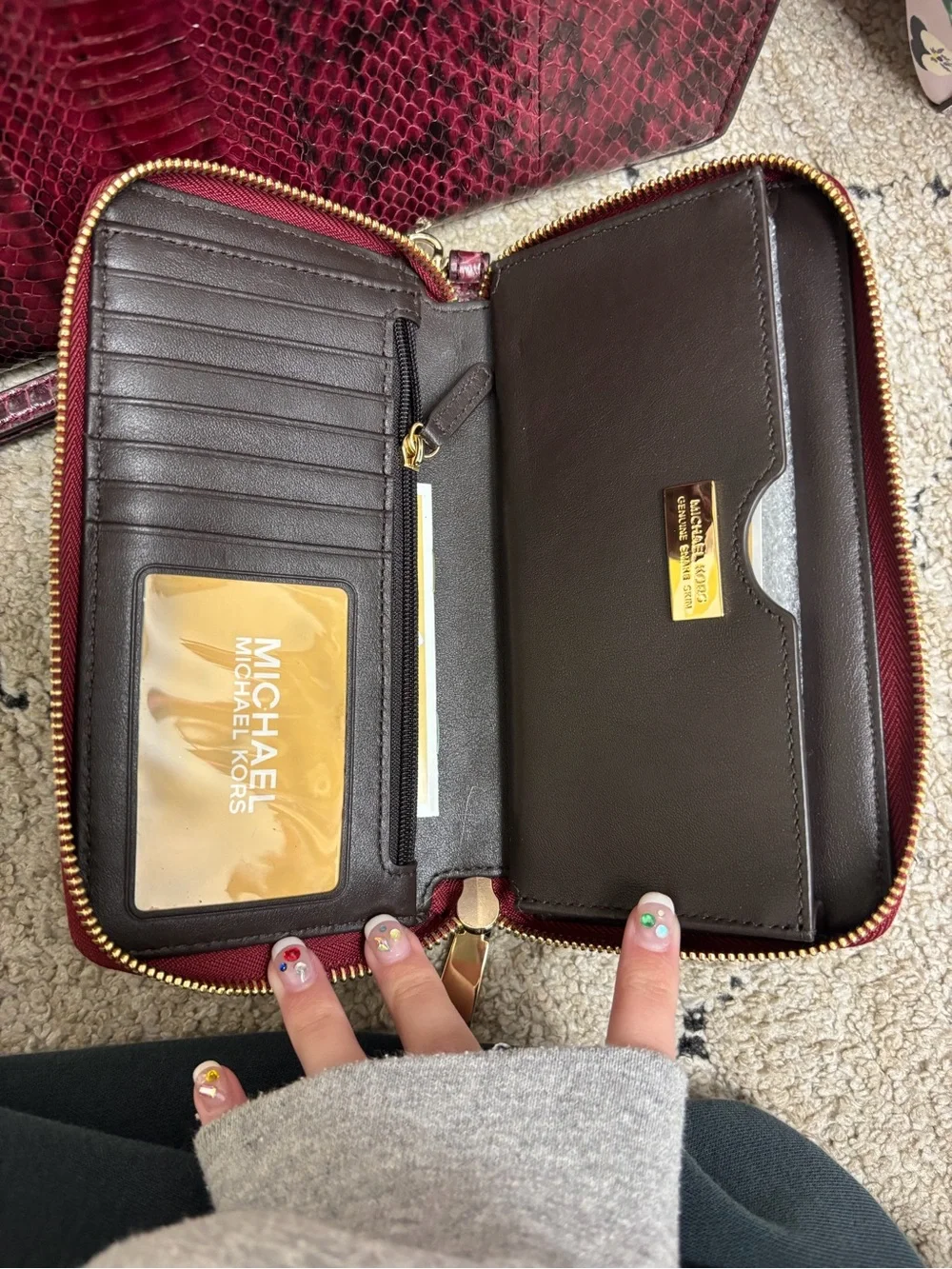 Michael Kors Burgundy Snake Skin Mercer Tote